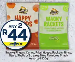 Pick n Pay Liquor Snacky Fingers, Cones, Fries, Hoops, Rackets, Rings, Stars, Shells or Streaky Bites Flavoured Snack Assorted offer