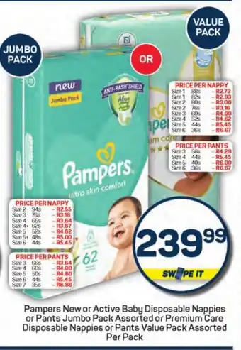 Pick n Pay Liquor Pampers New or Active Baby Disposable Nappies or Pants Jumbo Pack Assorted or Premium Care Disposable Nappies or Pants offer