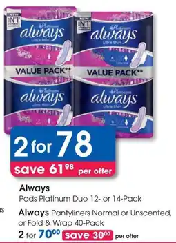 Clicks Always Pads Platinum Duo offer