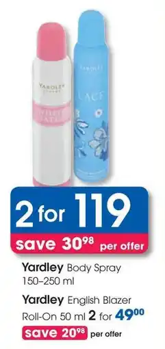 Clicks Yardley Body Spray offer