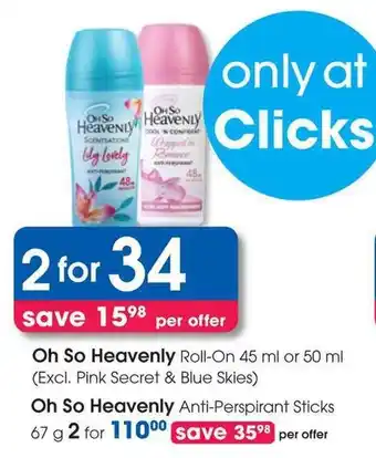 Clicks Oh So Heavenly Roll-On (Excl. Pink Secret & Blue Skies) offer