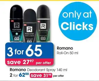 Clicks Romano Deodorant Spray offer