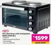 Game Defy 30L Mini Oven With 2 Hotplates MOH 2330 BL offer