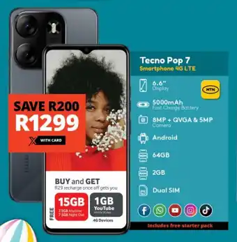 Checkers Tecno Pop 7 Smartphone 4G LTE offer