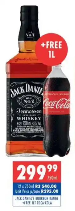 Ultra Liquors Jack daniel's bourbon range + free coca-cola offer