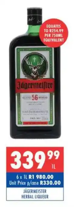 Ultra Liquors Jägermeister herbal liqueur offer