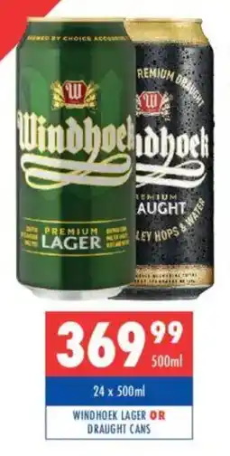 Ultra Liquors Windhoek lager or draught cans offer