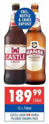 Ultra Liquors Castle lager or hansa pilsener sharing pack offer