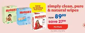 Clicks Huggies simply clean, pure & natural wipes offer