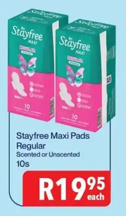 Alpha Pharm Stayfree Maxi Pads Regular Scented or Unscented offer