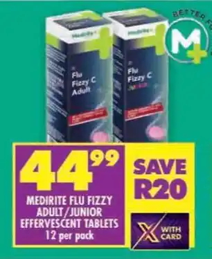 Shoprite Medirite flu fizzy adult/junior effervescent tablets offer