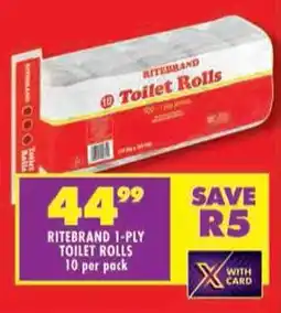 Shoprite Ritebrand 1-ply toilet rolls offer