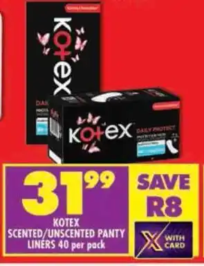 Shoprite Kotex scented/unscented panty liners offer