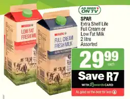 Spar SPAR Extra Shelf Life Full Cream or Low Fat Milk Assorted offer