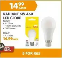 BUCO Radiant 6W A60 led globe offer