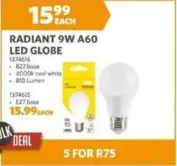 BUCO Radiant 9w a60 led globe offer