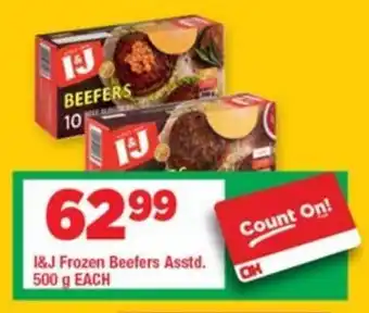 OK Grocer I&J Frozen Beefers Asstd. offer