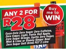 OK Grocer Coca-Cola Zero Sugar Zero Caffeine, Light, Fanta Red Apple, Orange, Sprite, Mint & Lime or Stoney Ginger Beer Soft Drink offer