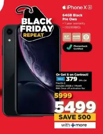 HiFi Corp iPhone XR 64GB Black Pre Own offer