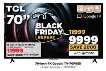 HiFi Corp TCL 75-Inch 4K Google TV-75P755 offer