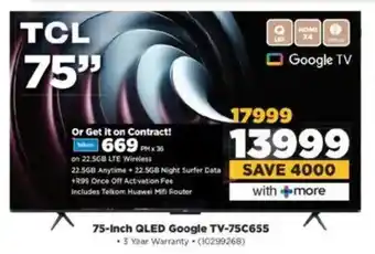 HiFi Corp TCL 75-Inch QLED Google TV-75C655 offer