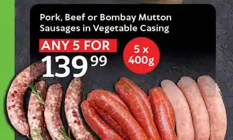 Oxford Freshmarket Pork, Beef or Bombay Mutton Sausages in Vegetable Casing offer