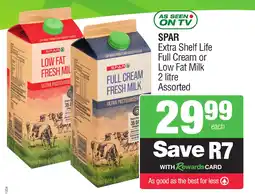 Spar Savemor SPAR Extra Shelf Life Full Cream or Low Fat Milk Assorted offer