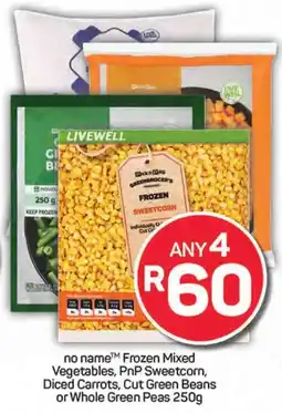 Pick n Pay Hypermarket no name Frozen Mixed Vegetables, PnP Sweetcorn, Diced Carrots, Cut Green Beans or Whole Green Peas offer