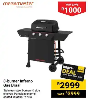 Builders Warehouse Megamaster 3-burner Inferno Gas Braai offer