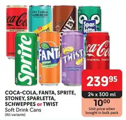 Makro COCA-COLA, FANTA, SPRITE, STONEY, SPARLETTA, SCHWEPPES or TWIST Soft Drink Cans offer