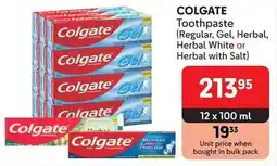 Makro COLGATE Toothpaste Regular, Gel, Herbal, Herbal White or Herbal with Salt offer