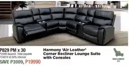 House & Home Harmony 'Air Leather' Corner Recliner Lounge Suite with Consoles offer