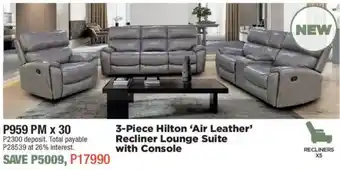 House & Home Hilton 'Air Leather' Recliner Lounge Suite with Console offer