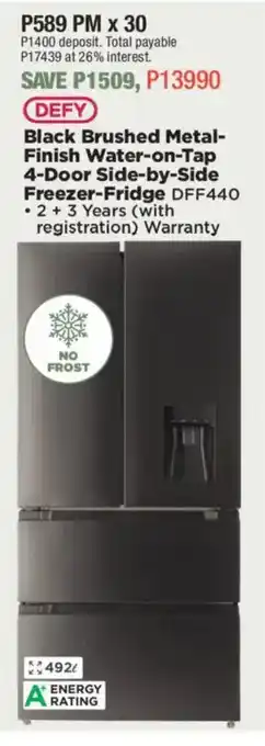 House & Home DEFY Black Brushed Metal- Finish Water-on-Tap 4-Door Side-by-Side Freezer-Fridge offer