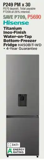 House & Home Hisense Titanium Inox-Finish Water-on-Tap Bottom-Freezer offer