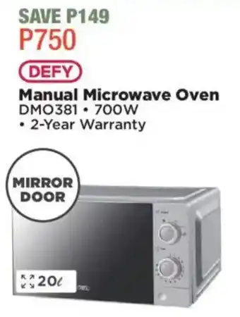 House & Home DEFY Manual Microwave Oven offer