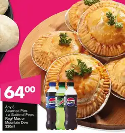 Save Hyper Any 3 Assorted Pies + a Bottle of Pepsi Reg/ Max or Mountain Dew offer
