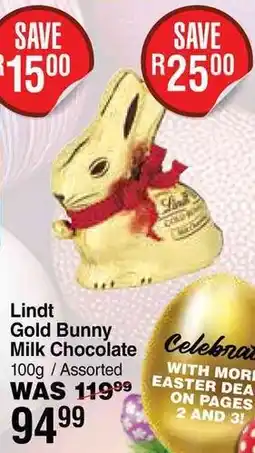 Dis-Chem Lindt Gold Bunny Milk Chocolate offer