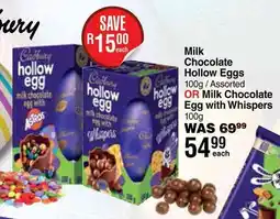 Dis-Chem Milk Chocolate Hollow Eggs OR Milk Chocolate Egg with Whispers offer