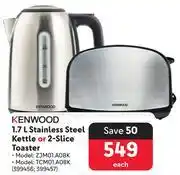 Makro Kenwood 1.7L Stainless Steel Kettle ZJM01.AOBK Or 2 Slice Toaster TCM01.AOBK-Each offer