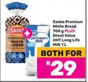 Game Sasko Premium White Bread 700g Plus Great Value UHT Long Life Milk 1L-Both For offer