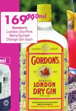 President Liquor Gordon's London Dry/Pink Berry/Sunset Orange Gin Each offer