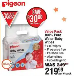 Dis-Chem Pigeon 100% Pure Water Baby Wipes offer