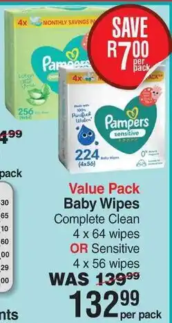 Dis-Chem Pampers Baby Wipes Complete Clean OR Sensitive Wipes offer