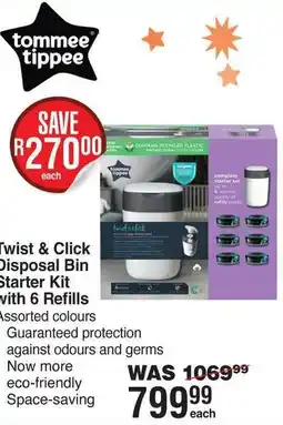 Dis-Chem Tommee Tippee Twist & Click Disposal Bin Starter Kit with 6 Refills offer