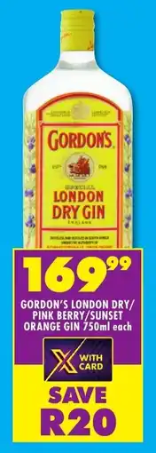 Shoprite Liquor Gordon's london dry/ pink berry/sunset orange gin offer