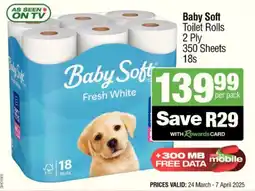 Spar Savemor Baby Soft Toilet Rolls 2 Ply 350 Sheets offer