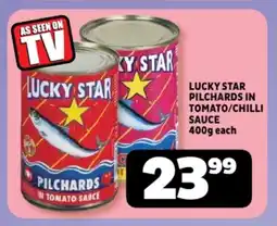 Usave Lucky star pilchards in tomato/chilli sauce offer