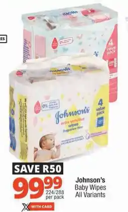 Checkers Johnson's Baby Wipes All Variants offer