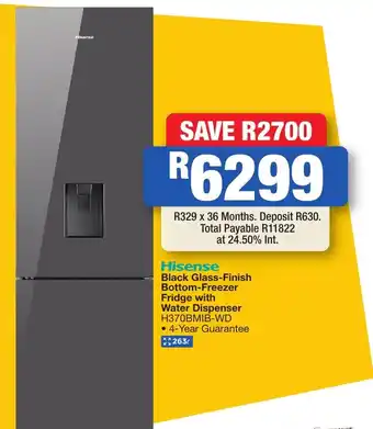 OK Furniture Hisense Black Glass-Finish Bottom-Freezer Fridge with Water Dispenser offer